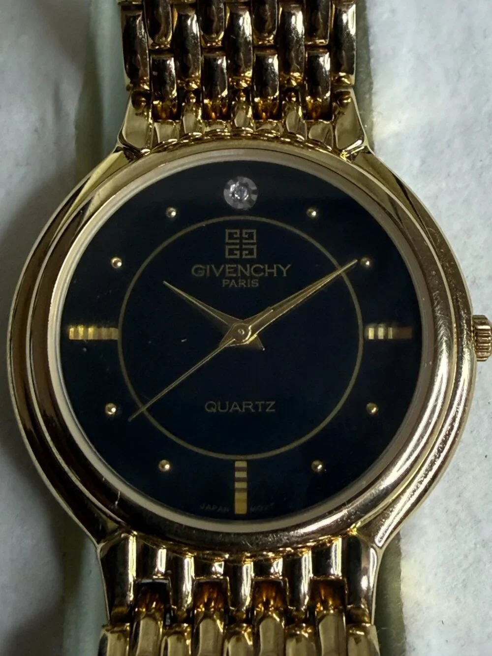 Vintage Givenchy Paris D.A.L. 90 Watch - 36mm Black Dial Genuine Diamond Accent